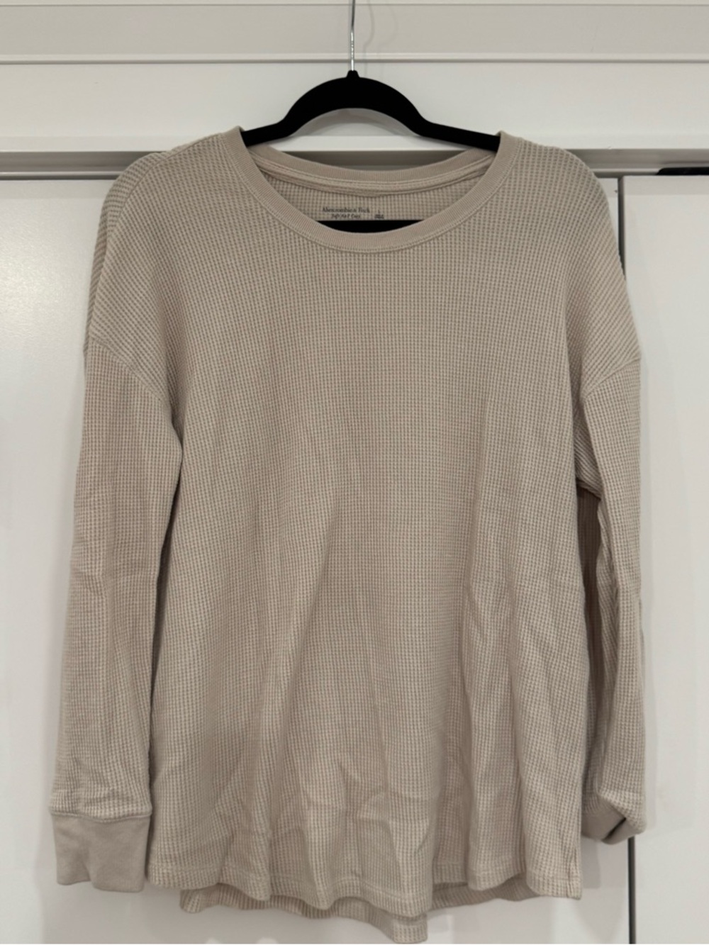 Abercrombie & Fitch Light Beige Waffle-Knit Long Sleeve Tee